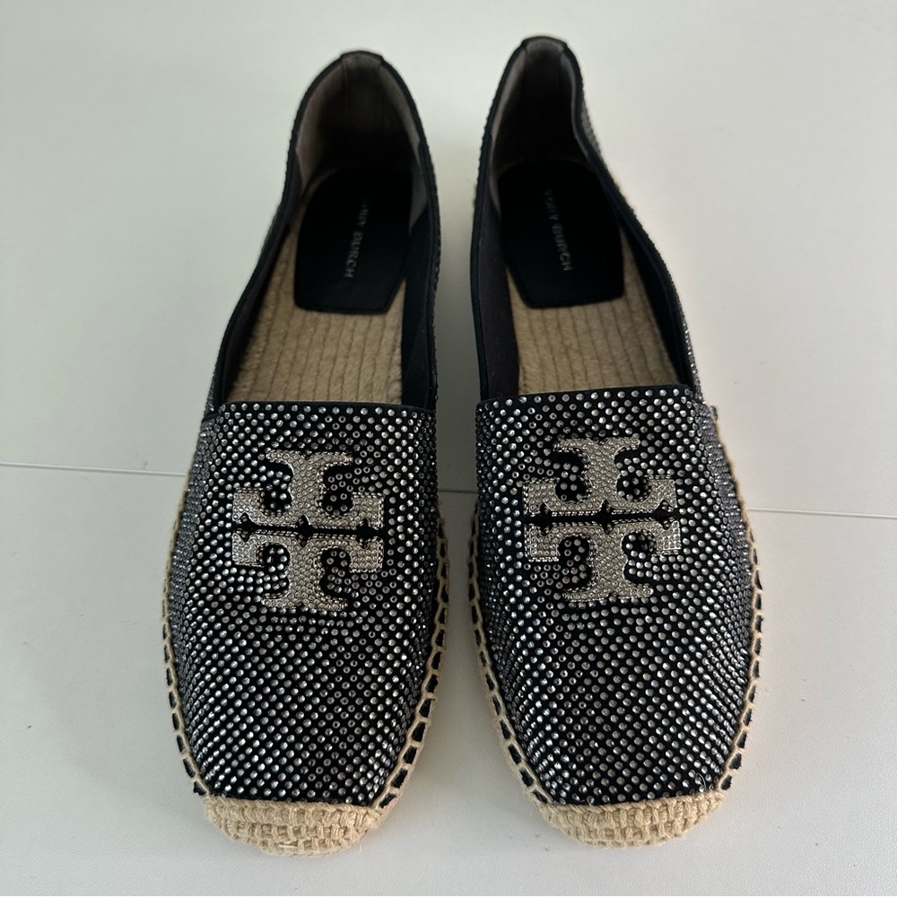Tory Burch Everly Espadrille Embellished Royal Suede in Black SZ US 7.5